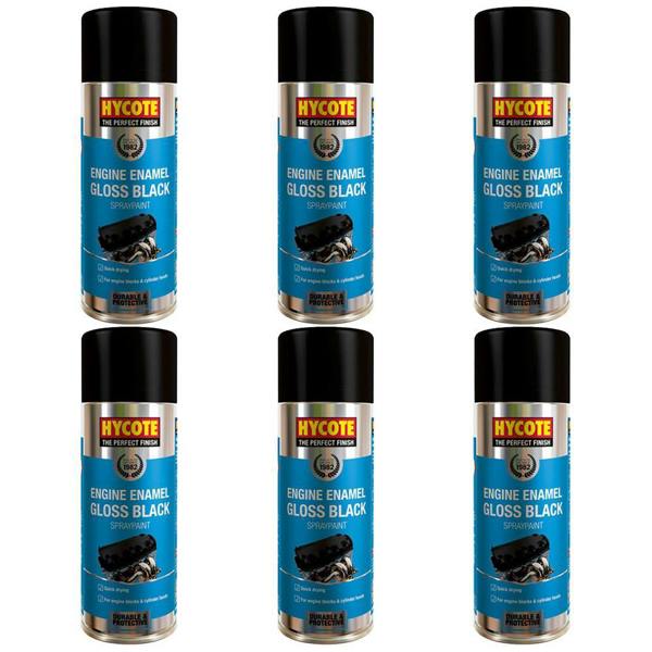 Hycote 6X Hycote Gloss Black Engine Enamel Spray Paint 400ml