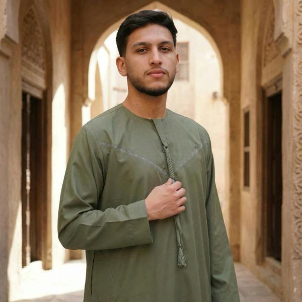 TT-008 - Men's Emirati Omani Arab Tassel Thobe - Olive - Thobez - 9