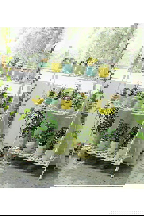 Living and Home 3 Tiers Foldable Wooden Ladder Plant Shelf Balcony Garden Flower Stand