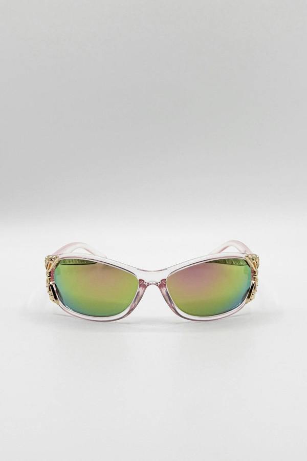 Vintage Wrap Around With Butterfly Detail Sunglasses in Pink Multi - svnx