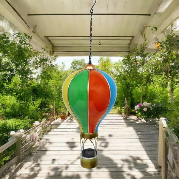EDH Door Hardware Large Rainbow Solar Hot Air Balloon – Outdoor Hanging LED Light for Garden, Patio & Porch Décor (55cm x 20cm x 20cm)