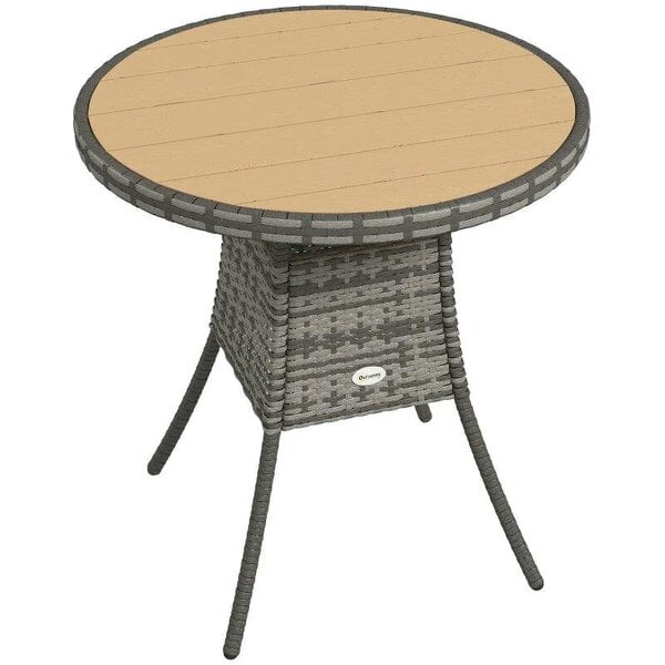 70 cm Wood-Effect Rattan Garden Table - Natural Wood Finish
