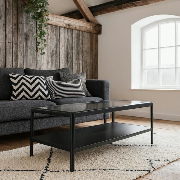 Wyld Haus Florianopolis Black Wood and Glass Top Coffee Table