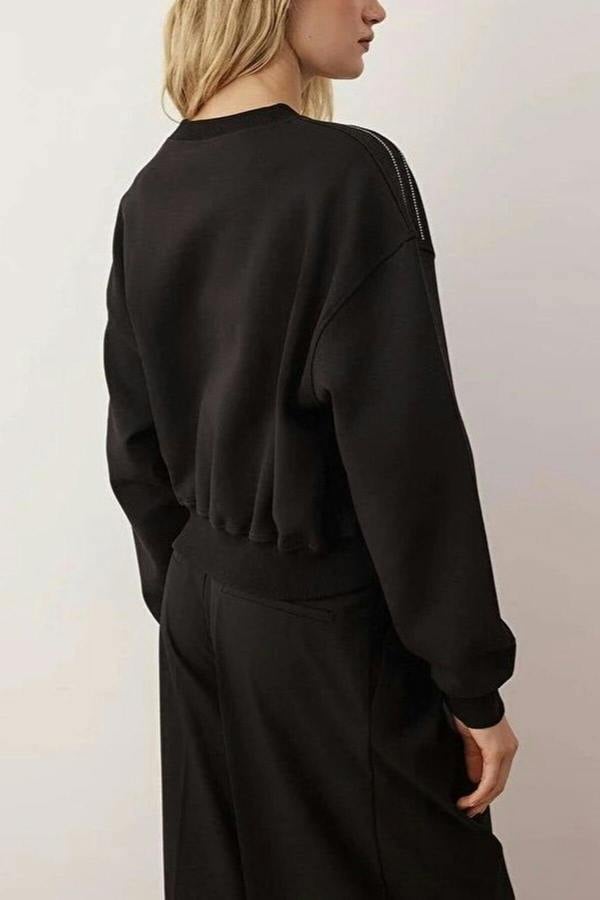 WOVCOR Crew Neck Knit Sweatshirt with Stone Accessories Detail