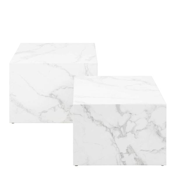 Wyld Haus Set of 2 Munkebo White Marble Carrara Square Coffee Tables