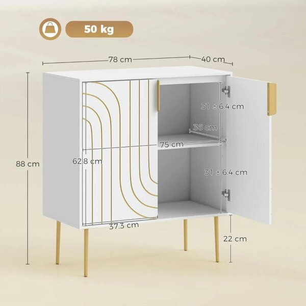 Modern Kitchen Cupboard, Storage Cabinet with 2 Doors, Adjustable Shelf and Metal Legs, White