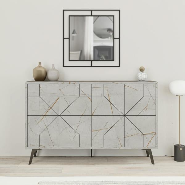 Decortie Dune Geometric 4 Door Sideboard with Metal Legs (W) 123cm