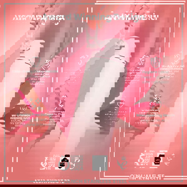 A light pink stainless steel water bottle is being held. Its features are highlighted, including a hide-away handle, hygiene cover, and wide mouth. The bottle is award-winning, designed for hygiene, and easy to clean and refill.