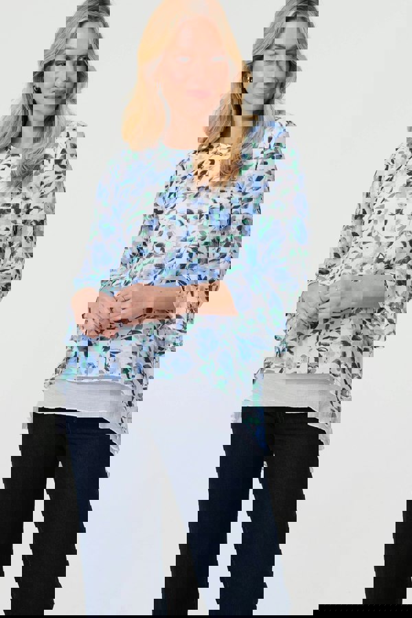 Blue | Floral Layered 3/4 Sleeve Tunic Top
