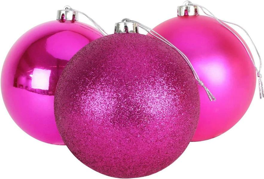Shatchi 15cm Christmas Baubles Set, Shatterproof Pink Tree Decorations with Glitter, Matte and Shiny Finish