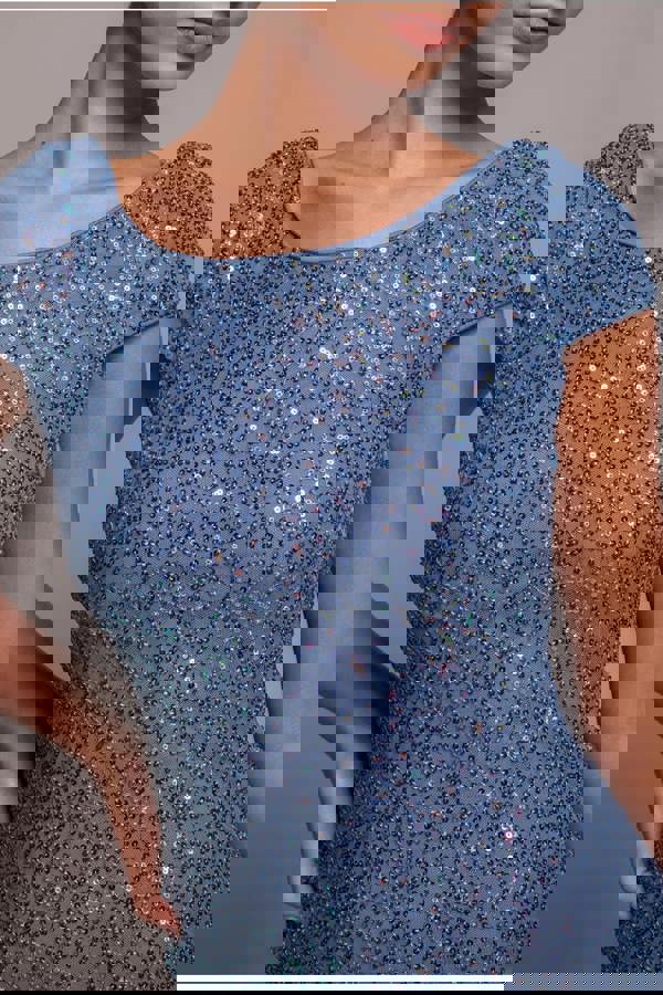 Cowl Back Sequin Maxi Dress - Blue DR3191