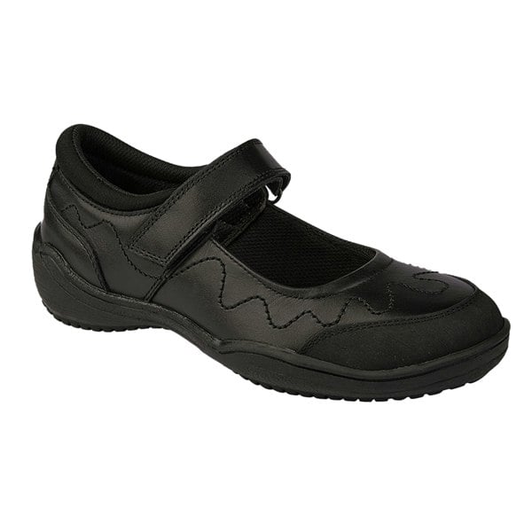 Roamers Girls Leather Touch Fastening School Shoe - Black