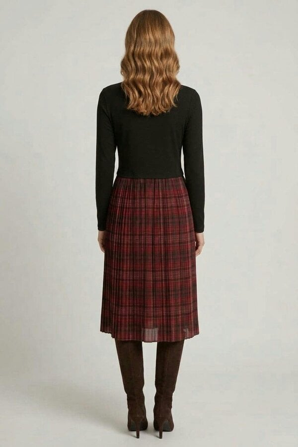 Izabel London Tartan Print Contrast Texture Midi Dress