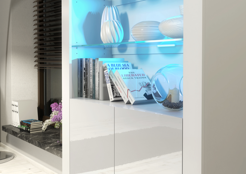 Mex Furniture Premium 170cm Cabinet Sideboard with High Gloss Doors and Free LED Lights Display