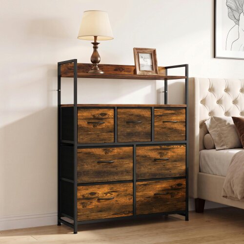HOMCOM Chest of Drawers, Bedroom Fabric Dresser, Rustic Brown