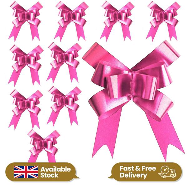 30mm Hot Pink Pull Bows, 10 Pack to 60 Pack, Polypropylene Ribbon Gift Bows image 1