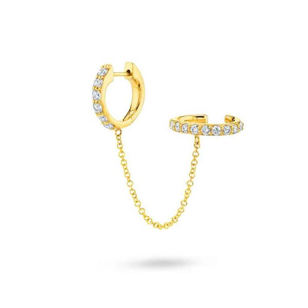 Gold Trip Chain Link Ear Cuff Single Huggie Earring
