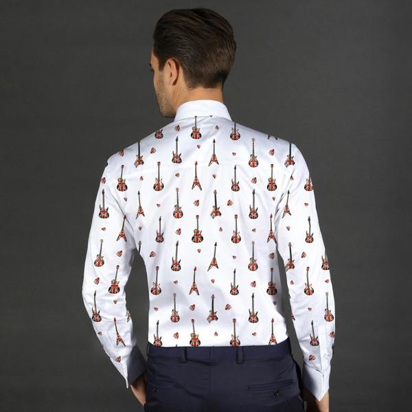 GUITAR PRINTED TUXEDO SHIRT WITH BOWTIE - Premium Men's Patterned Shirt by Claudio Lugli | Bold Design, Tailored Fit, Best Printed Shirts