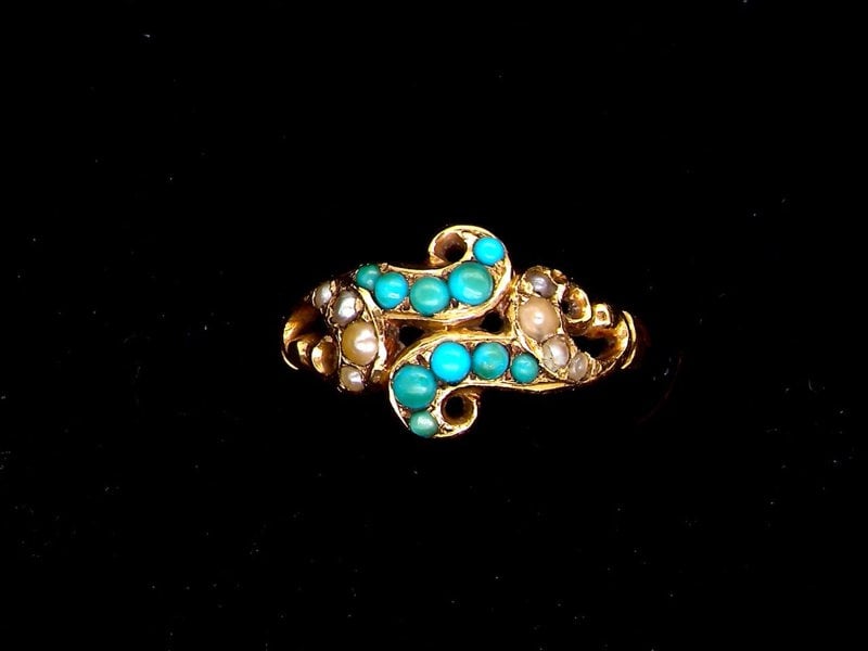 Vintage Tom A Victorian turquoise and pearl dress ring