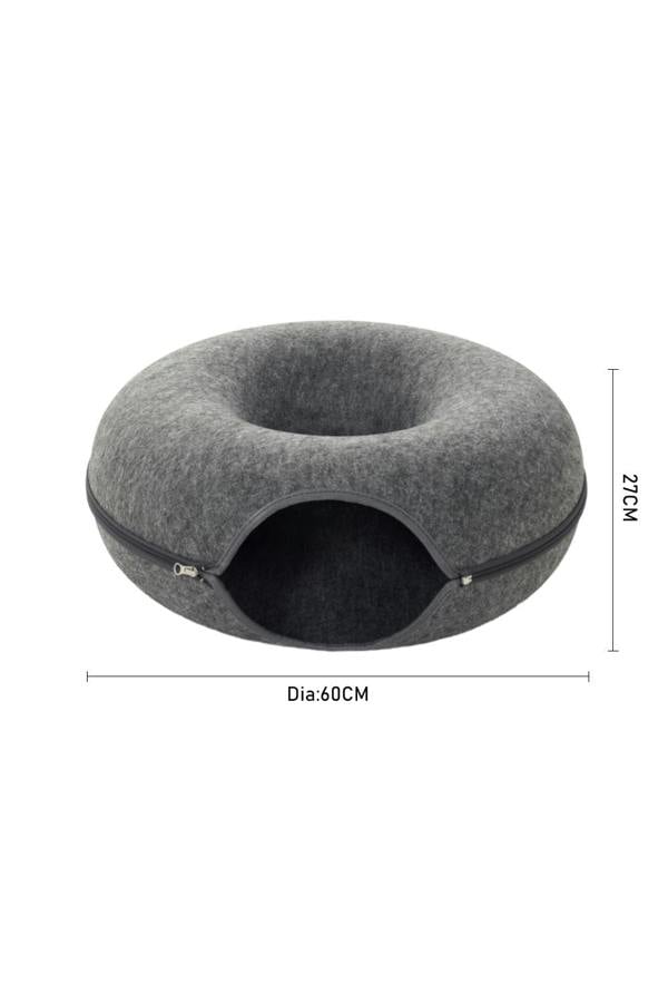 Living and Home Dark Gray Round Felt Cat Tunnel Bed