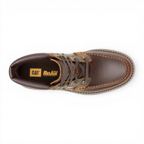 Caterpillar CAT (Caterpillar) Mens Tan Brown Leather Hiking Ankle Boots - Colorado Boat-Mid