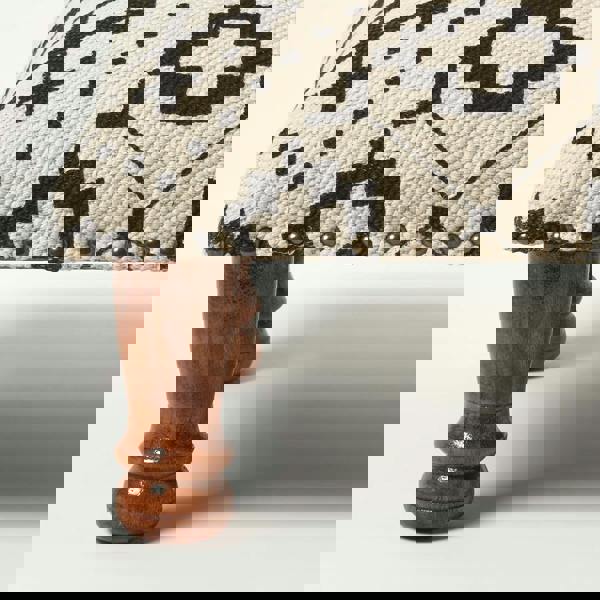 HOMESCAPES Reva Black Geometric Footstool