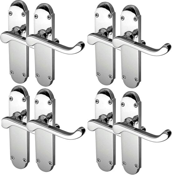 EDH Door Hardware Polished Chrome Victorian Scroll Door Handles on Shaped Backplate – 170mm x 40mm 4 Pairs