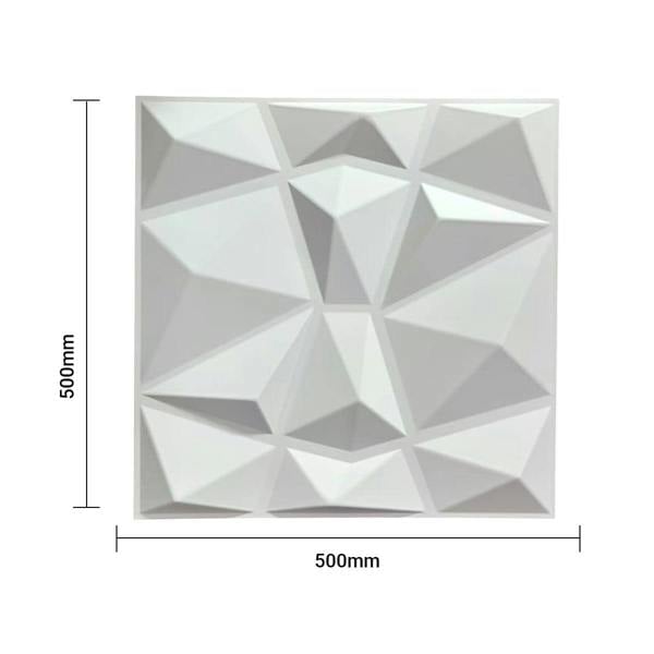 ENER-J 3D PVC Wall Panel, Faceted Diamond Design, White Size: 500x500x1mm | Pack of 4