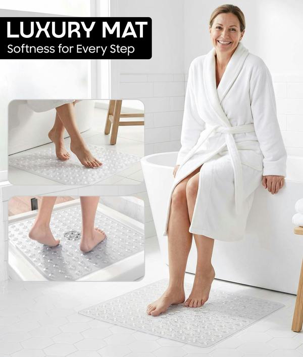 ADOV Square Shower Mat Non Slip Anti Mould, 53 x 53cm Bath Mat for Inside-Shower