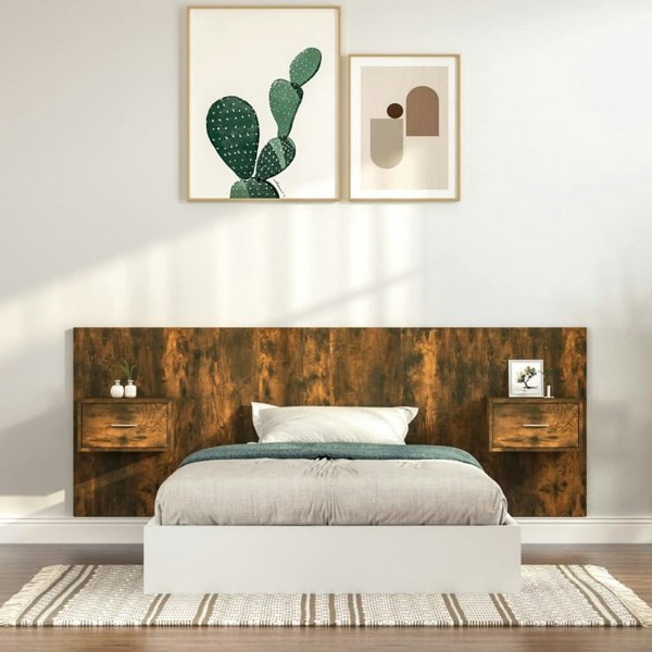 Berkfield Bed Headboard with Cabinets Smoked Oak Engineered Wood