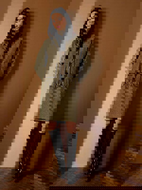 GWD Meredith Wool Blend Skirt – Olive Herringbone