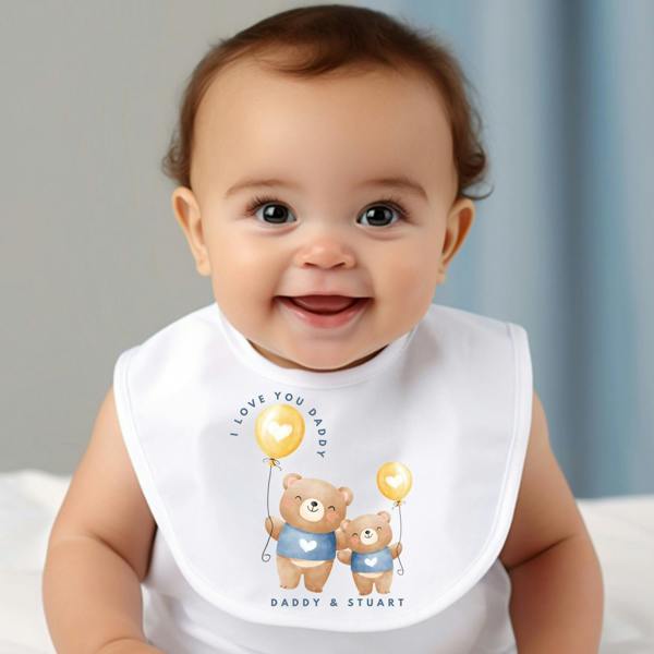 Personalised Daddy & Little Bear Babygrow | Name Vest or Bib UK