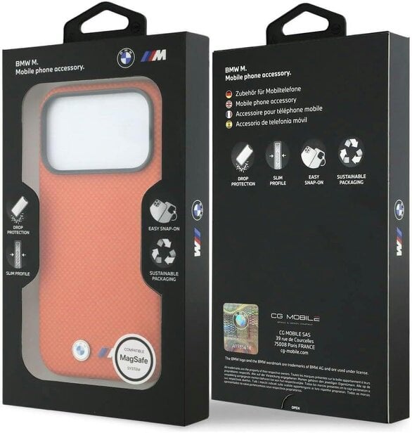 BMW M Quadrille Kevlar Metal Logo Case with MagSafe for iPhone 17/18 Pro 6.3" Orange - BMHMP18L25SWPUKEO
