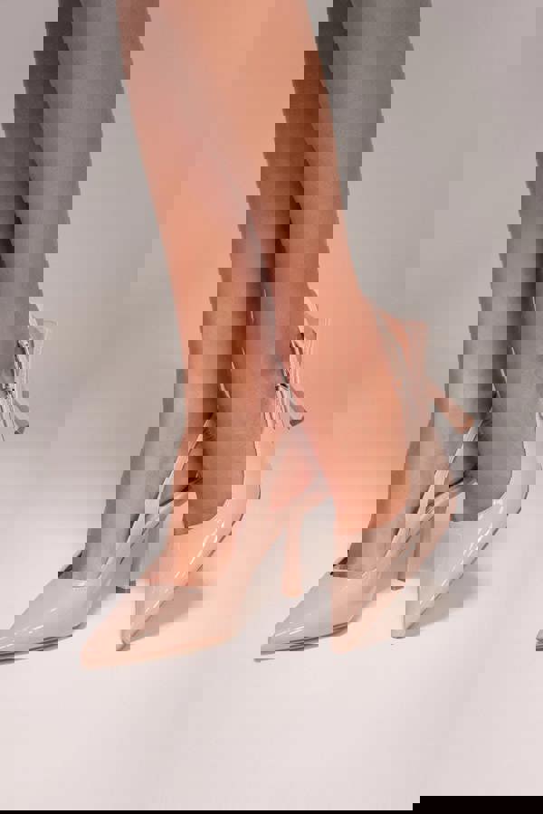 Patent Slingback Heeled Court Shoes - Nude SH04