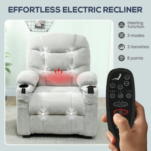 Bobobiy Electric Massage Recliner Armchair with Vibration, Whisper-Quiet Motor, Memory Function, Fleece Power Reclining Chair with Spring Pack, Grey