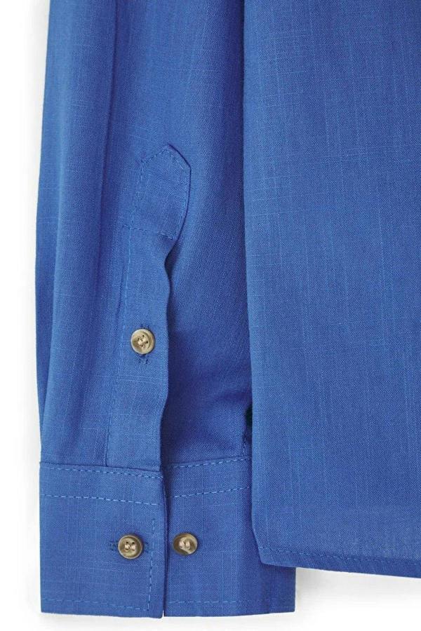 WOVCOR Slim Fit Half Placket Mandarin Collar 100% Cotton Linen Look Men’s Shirt