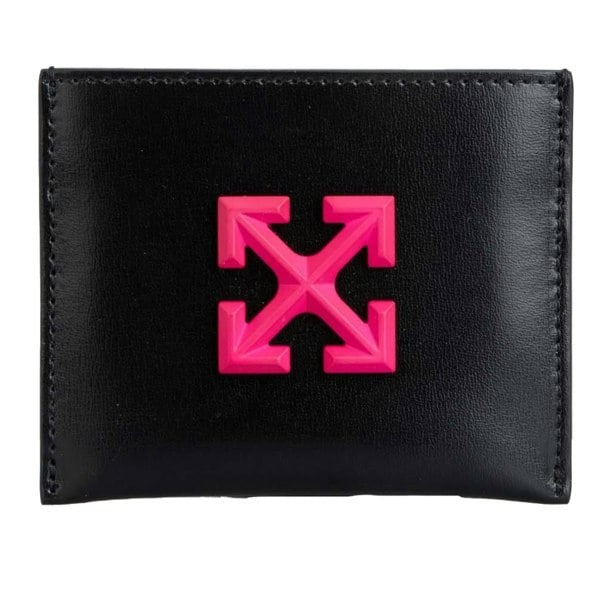 Off White Jitney Simple Logo Leather Card Holder - Black/Pink