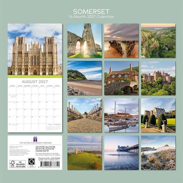 Somerset Calendar 2027, Wall Calendars, Month To View, Travel, Gift