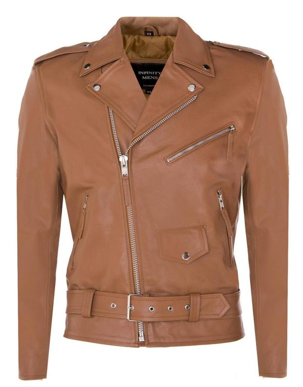 Infinity Leather Mens Leather Brando Biker Rock Motorcycle Hide Jacket