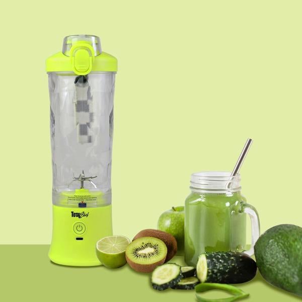 Total Chef 600ml Portable Blender USB Rechargeable Smoothie Maker for Gym & Travel (Yellow)