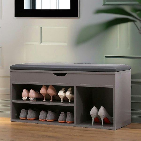 Rafaelo Mobilia Shoe Storage Bench 90CM Grey