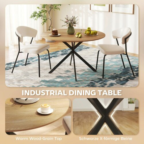 Wyld Haus Luhalari Metal And Wood Oak Finish Industrial Dining Table Seating 4 120 cm