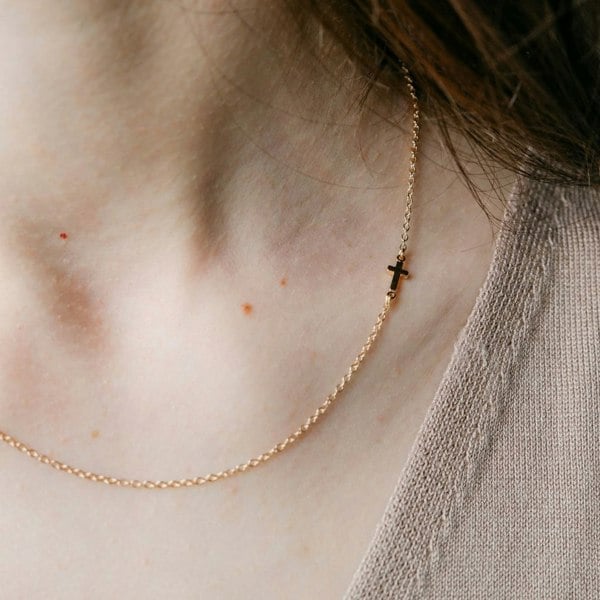 The Colourful Aura Silver and Gold Sideways Dainty Cross Minimalist Choker Necklace