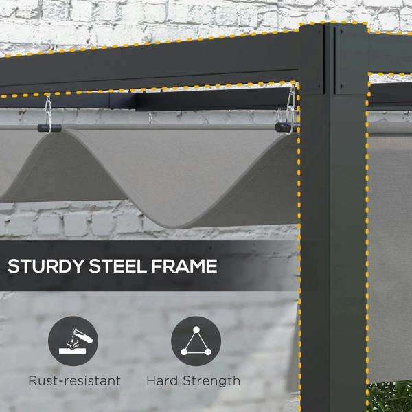 Dark grey steel frame with canopy fabric valance and hanging hardware