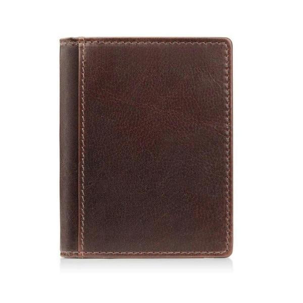 front  view of brown tuscan mens credit card holder
