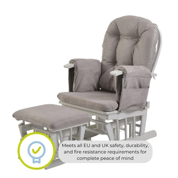 Kub Haywood Reclining Nursing Chair and Footstool - White Wood and Grey Cushions