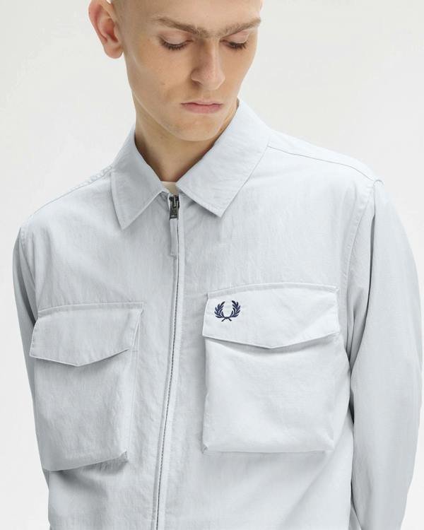 Fred Perry Mens Ripstop Pocket Overshirt - Dusky Blue 28A | CHO | Designer Mens Overshirts