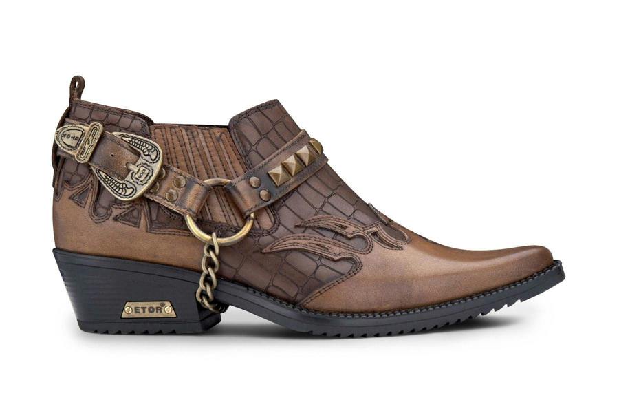 Infinity Leather Men’s Tan Croc Leather Winklepicker Studded Western Biker Boots