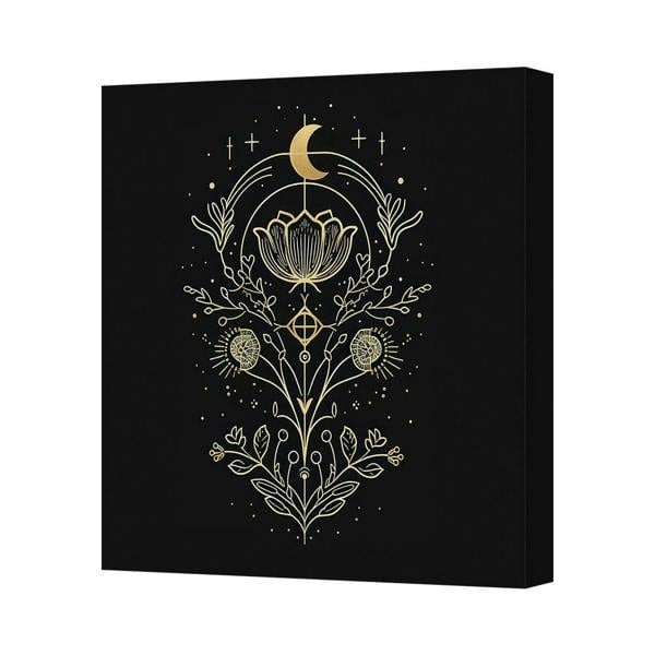 Benjamin Tate Design Contemporary Gold Floral Canvas Wall Art Print On Deep Wooden Gallery Frame