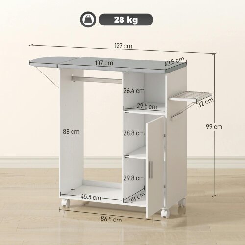 HOMCOM Rolling Ironing Board Cabinet, Foldable Ironing Station with Storage